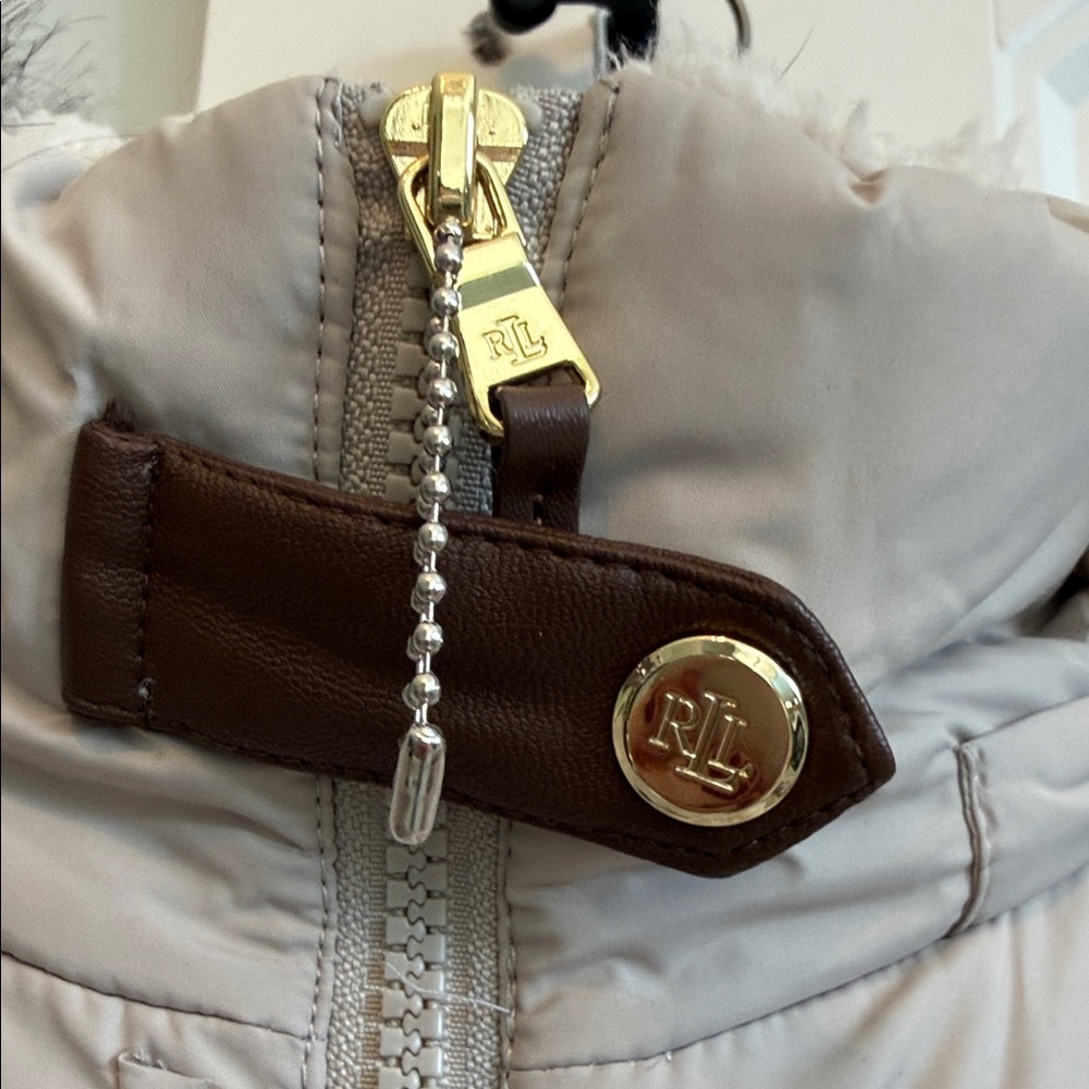 Lauren/Ralph Lauren Women's Beige Puffer Coat with Faux Fur Hood - Picture 2 of 16